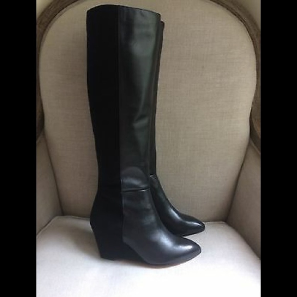 Cazabat Boots Knee High Black Suede Leather Heel